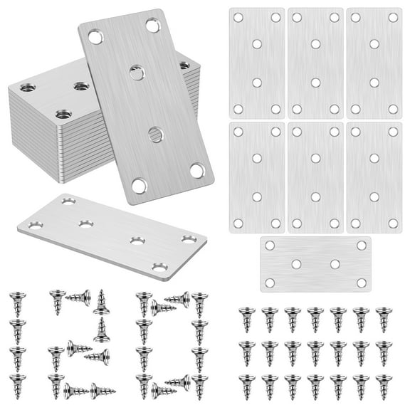 20Pcs Flat Bracket 201 Stainless Steel Flat Connector Multipurpose Wood Connector Easy to Use Connecting Plate for Connecting Wooden Furniture Fence Post