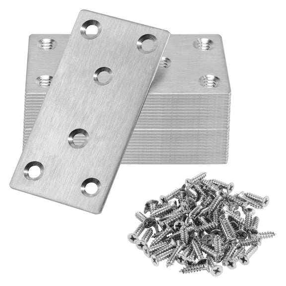 20Pcs Flat Mending Plate With Screws Stainless Steel Fixed Angles Support Brackets Connectors Metal Straight Brace