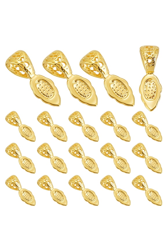 20Pcs Flat Pad Bails Charms Glue on Bail Pendants Small Necklace Bails Gold Plated Leaf Shape Jewelry Pinch Bail