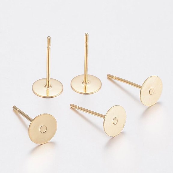 20Pcs Flat Round Earring Posts Stainless Steel Stud Earring Settings 24K Gold Plated Flat Pad Earring Studs DIY