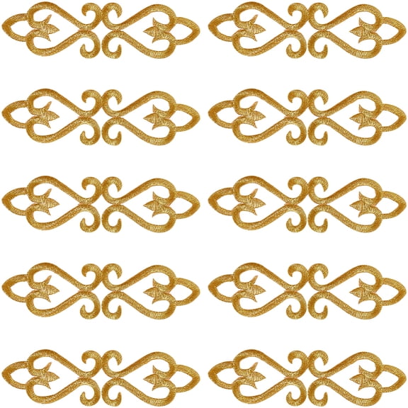 20Pcs Flower Polyester Computerized Embroidery Sew on Patches Iron on Appliques with Adhesive Back for Wedding Dress Gold 35x125x1mm for DIY