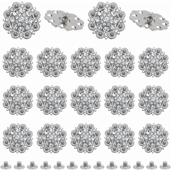 20Pcs Flower Zinc Alloy Rhinestone Glass Rivets for Purse Bags Leather Crafts Decoration Platinum Clear 37x10mm Creation
