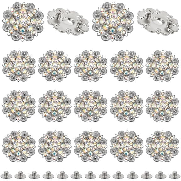 20Pcs Flower Zinc Alloy & Rhinestone & Glass Rivets for Purse Bags Leather Crafts Decoration Platinum Clear AB 37x10mm