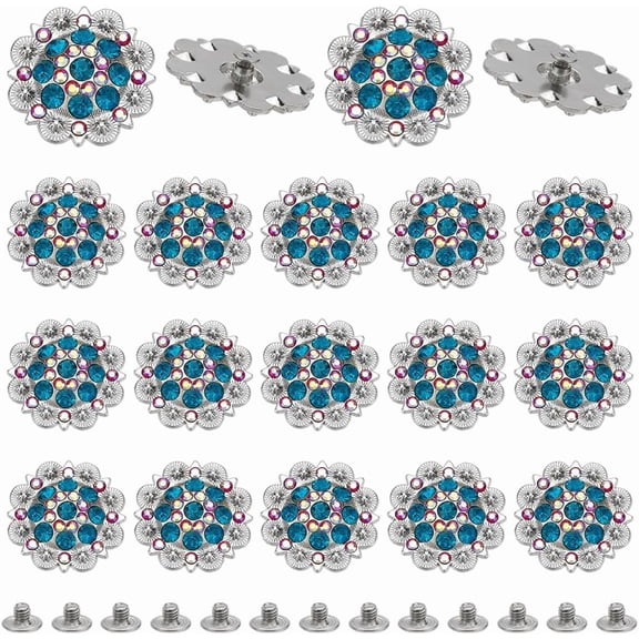 20Pcs Flower Zinc Alloy Rhinestone Glass Rivets for Purse Bags Leather Crafts Decoration Platinum Steel Blue 37x10mm Creation