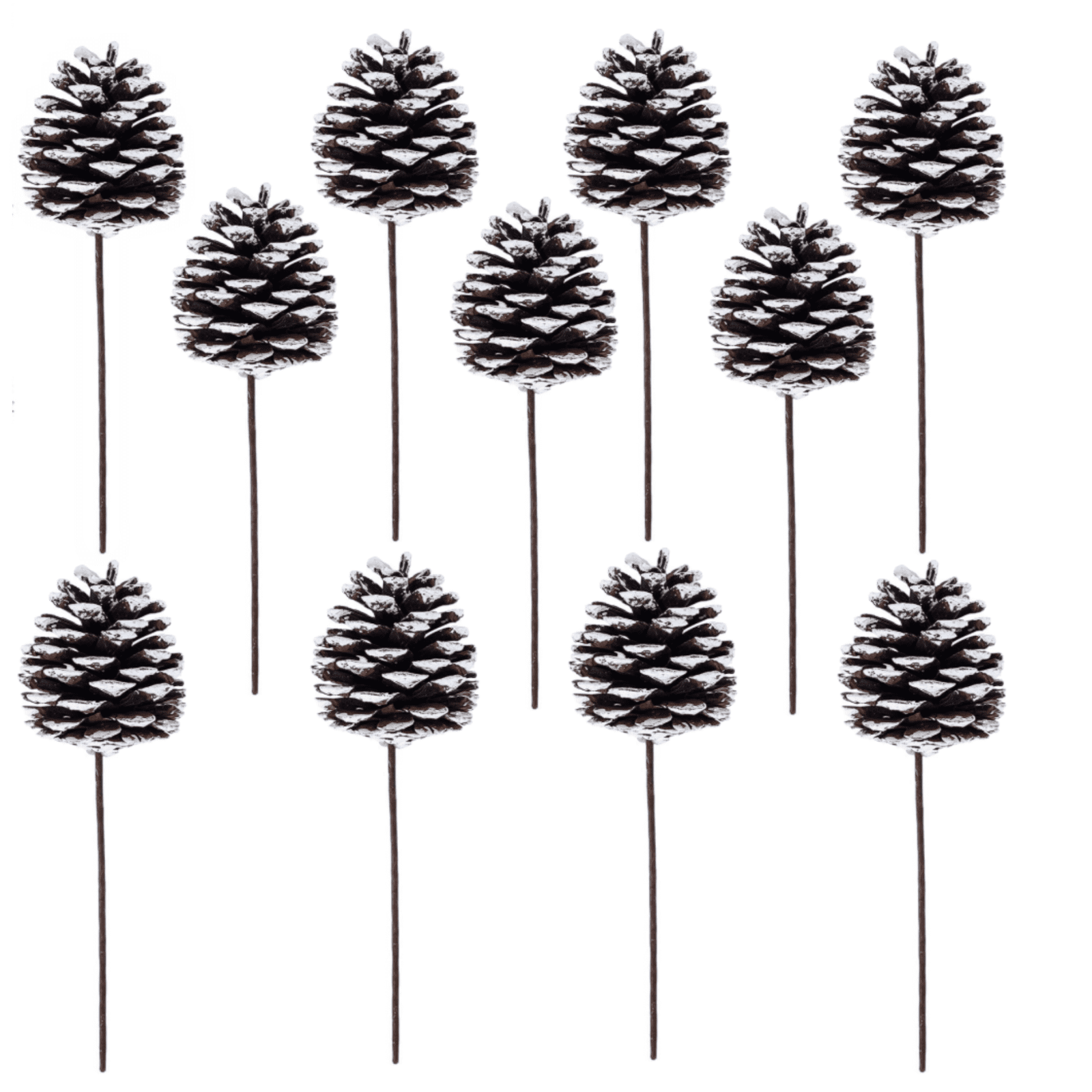 20Pcs Frosted Natural Pinecone Picks, Christmas Pine Cones Ornaments with Wired Stems 6.9" Tall for Xmas Tree Garland Wreath Ornaments Pinecones Decorating