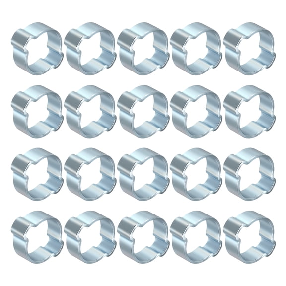 20Pcs Galvanized Steel Double Ear Hose Clamps, Adjustable 12.5-15mm Heavy Duty O Clip Crimp Rings, Zinc-Plated Two Ears Cinch Rings Crimp Pinch Fitting for Automotive, Tubing, Fuel
