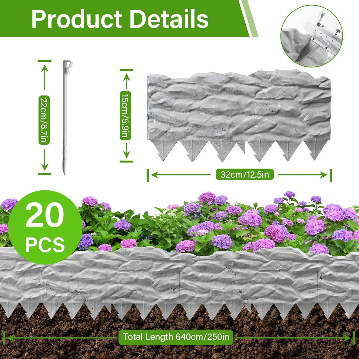 20Pcs Garden Edging Border, 21Ft Marbled Design for Flower Beds, Yard,  & Pathway Landscaping