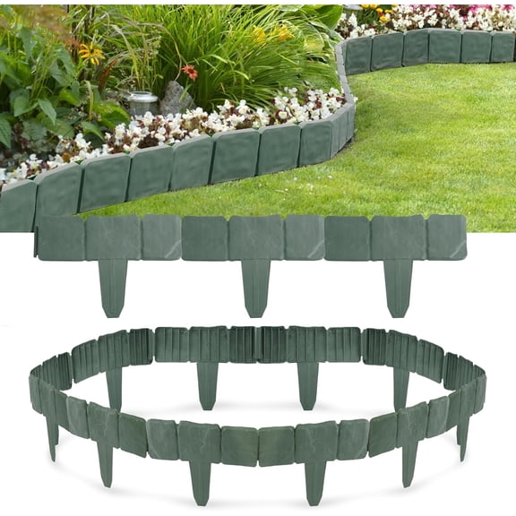 20Pcs Garden Edging Border Landscape Edging Border for Flower Beds, 16 FT Plastic No Dig Garden Fence Borders and Edging for DIY Outdoor Patio Balcony Yard Walk Landscaping