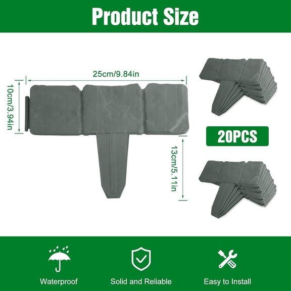 20Pcs Garden Edging Border, Stone Effect Lawn Fence, Grey Landscape Decor for Flower Beds
