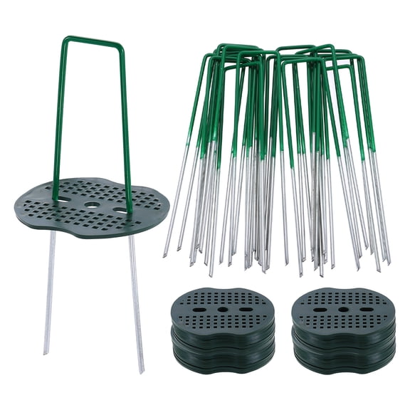 20Pcs Garden Stakes, 6 Inch 11 Gauge U-Type Turf Stake with Gasket, Green