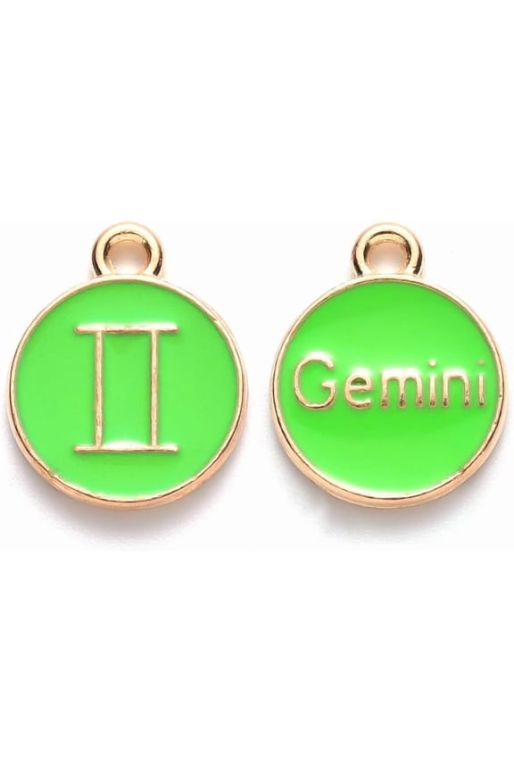 20Pcs Gemini Alloy Enamel Pendants Flat Round Constellation Jewelry Making Charms Findings Pendant Ornament DIY