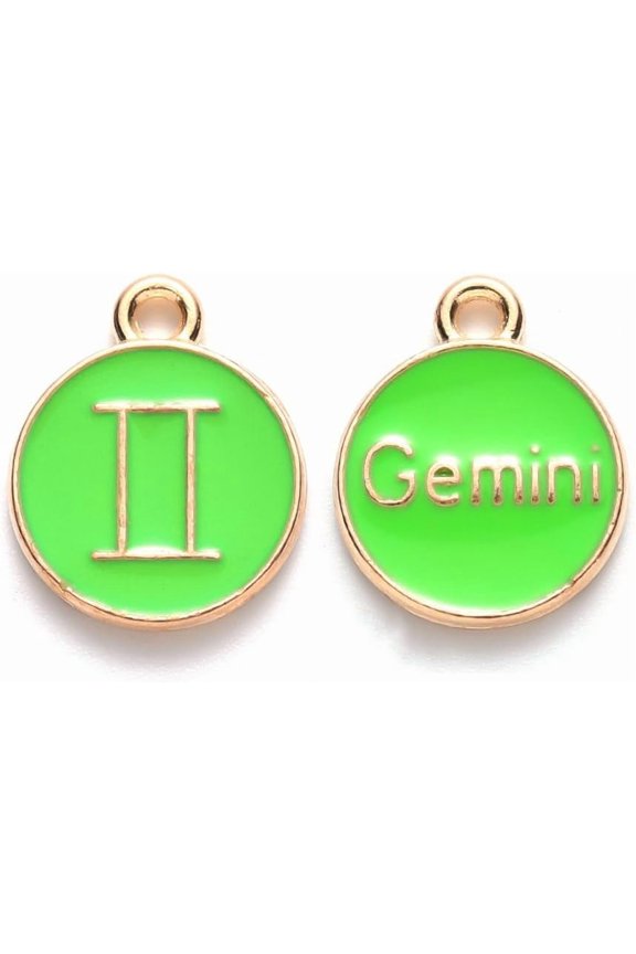 20Pcs Gemini Alloy Enamel Pendants Flat Round Constellation Jewelry Making Charms Findings Pendant Ornament