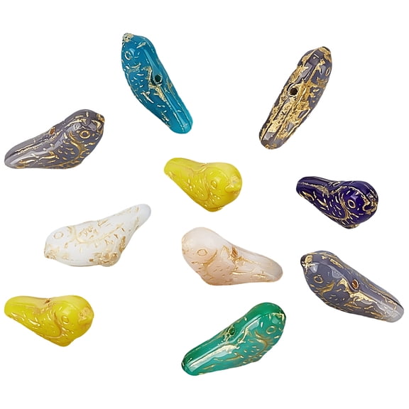 20Pcs Glass Beads Mockingbird Golden Metal Enlaced Mixed Color 9x19~20x6mm Hole: 0.9mm