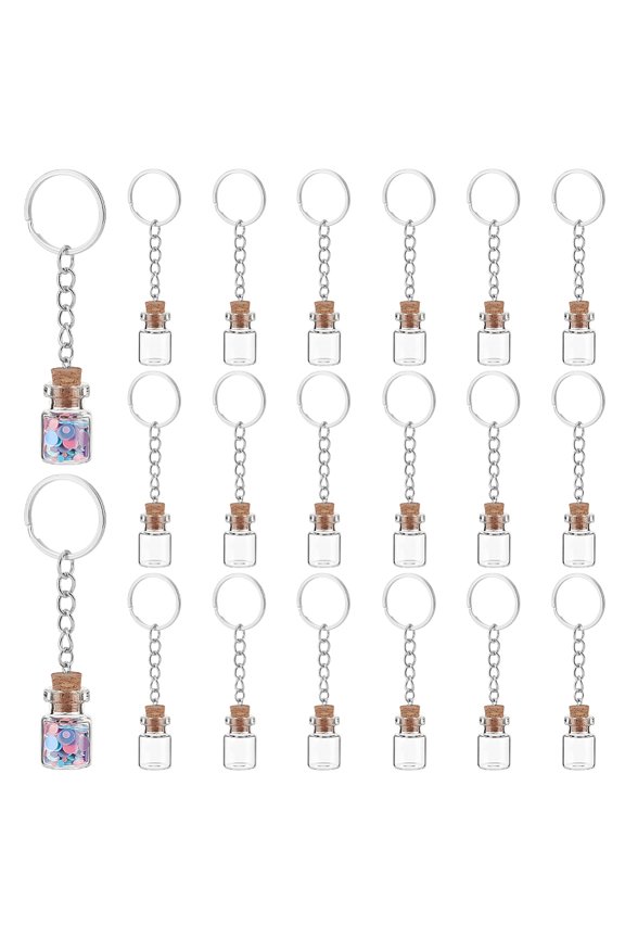 20Pcs Glass Bottles Keychain with Iron Rings Platinum 83mm 20pcs/set for diy