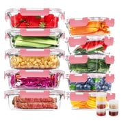 30 Pcs Glass Food Storage Containers with Lids, Glass Airtight Meal Prep Container Set for Lunch, Kitchen Pantry Organizers and Storage, Leak Proof, Pink