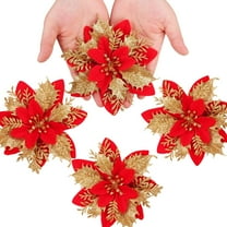 20Pcs Glitter Poinsettias Artificial Christmas Flowers with Clips, Stems Christmas Tree Flowers Decoration Poinsettia Flower Ornaments for Christmas Tree Wedding Party Wreath Decoration, Red
