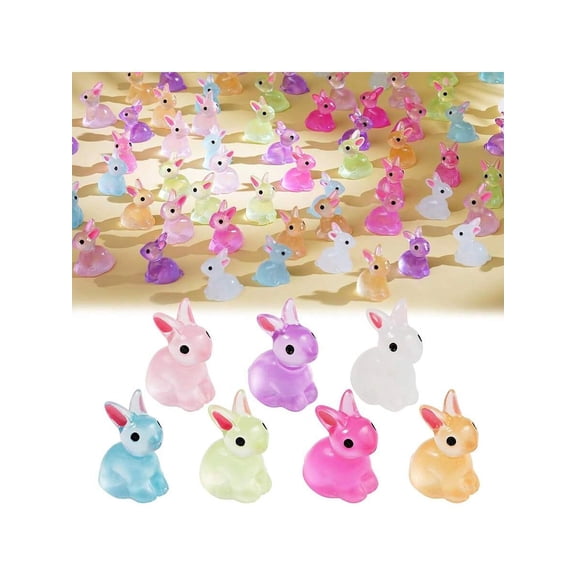 20Pcs Glow In The Dark Mini Resin Rabbit Figurines, Small Plastic Glowing Rabbits for Easter Egg Fillers, Fairy Garden Micro Moss Landscape Decorations(random colors)