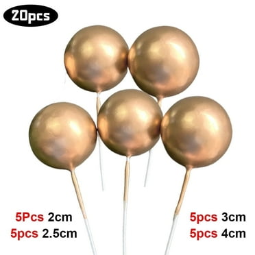 20Pcs Gold Balls Cake Toppers 2-4cm Different Size Golden Balls Cake Toppers for Brithday Party Cake Decoration