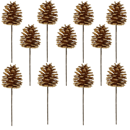 20Pcs Gold Christmas Pine Cones Decorations Picks Gold Pinecones Ornaments with Pick for Craft Artificial Christmas Tree Decor Rustic Holiday Home Ornaments Centerpiece