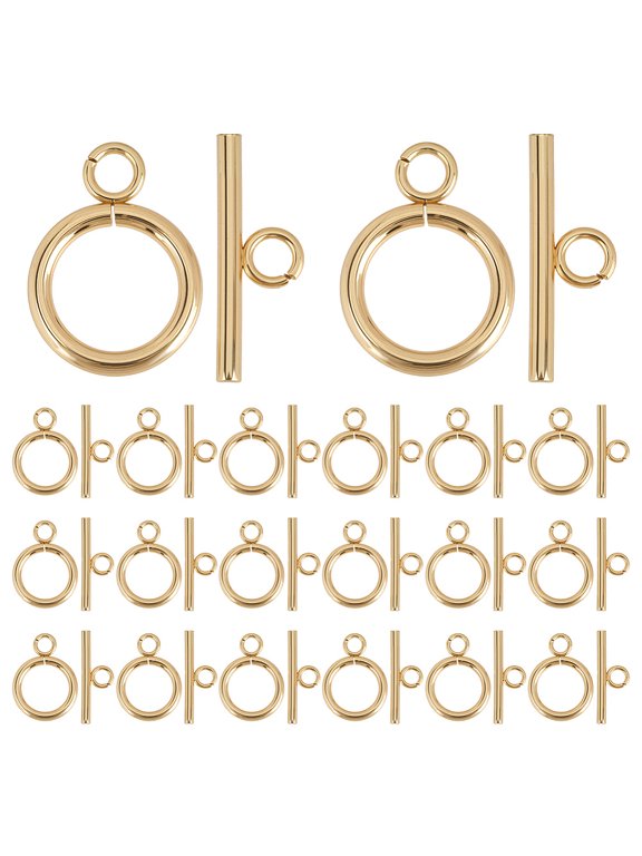 20Pcs Gold Toggle Clasps Stainless Steel T Bar Ring Connector Necklace Bracelet Round Closures Jewelry Clasp for Bracelet Necklace Jewelry Making
