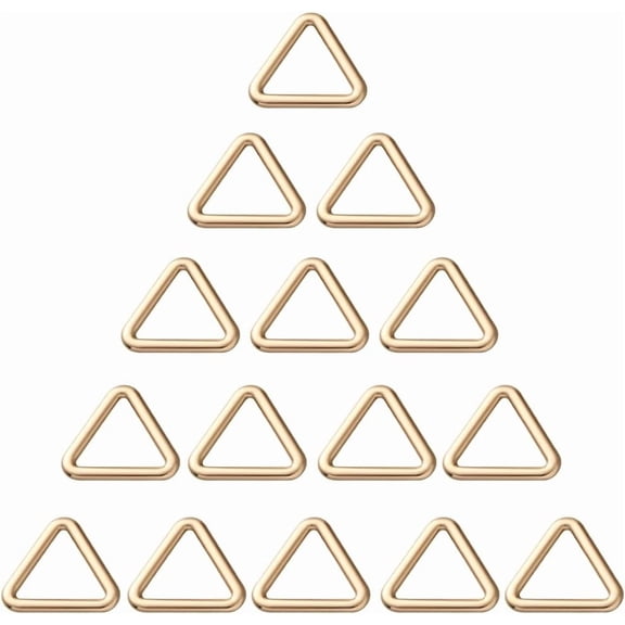 20Pcs Gold Triangle Ring Set Solid Heavy Duty Welded Metal Hardware Loop Hanging Strap Belt Silde Sling Buckle Connector Clasp Replacement Linking Rings for Bags Accessories Diy Craft Supply