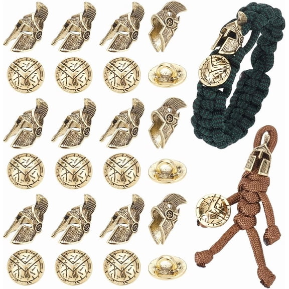 20Pcs Golden Paracord Beads Buttons Tibetan Style Spartan Helmet Alloy Parachute Rope European Beads with Alloy Shank Buttons for DIY Making