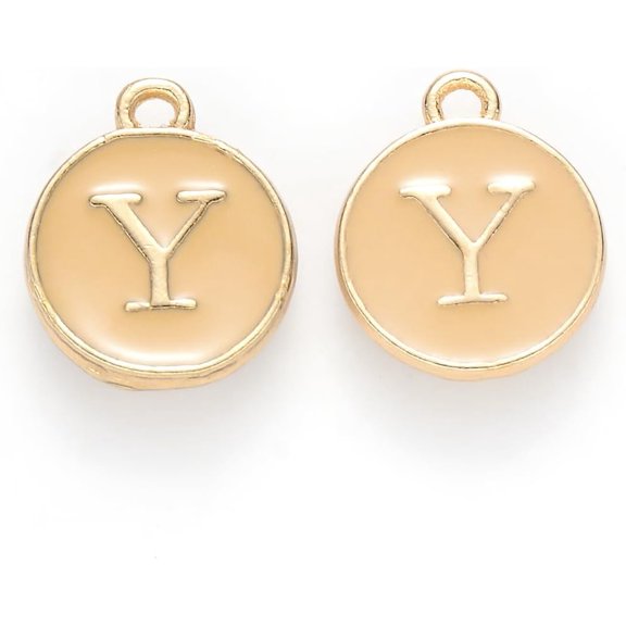20Pcs Golden Plated Alloy Enamel Charms Flat Round with Letter Jewelry Findings Wheat Pendant Ornament for Necklace Bracelet Jewelry Making Letter.Y 14x12x2mm Hole: 1.5mm