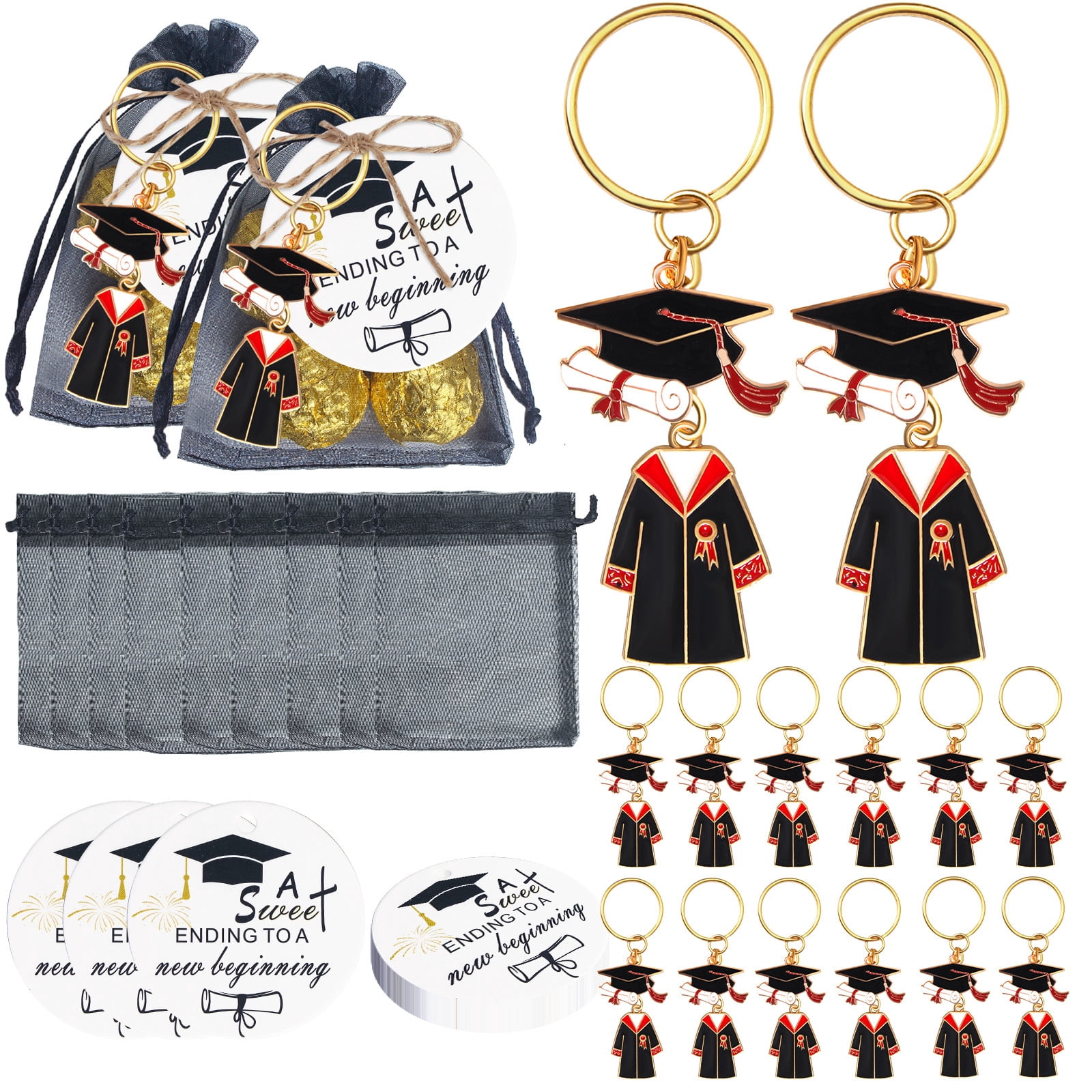 20Pcs Graduation Gifts Keychain Class of 2026 Include Acrylic Tassel Grad Cap Key Ring Charm Inspirational Board Organza Bag for College Party Favor Keepsake Souvenir,Class of 2026 Graduation Gifts
