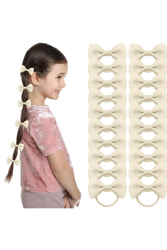 20Pcs Hair Bands for Girls, Hair Bobbles for Girls White Bows Hair Accessories for Toddlers, Kids and Women