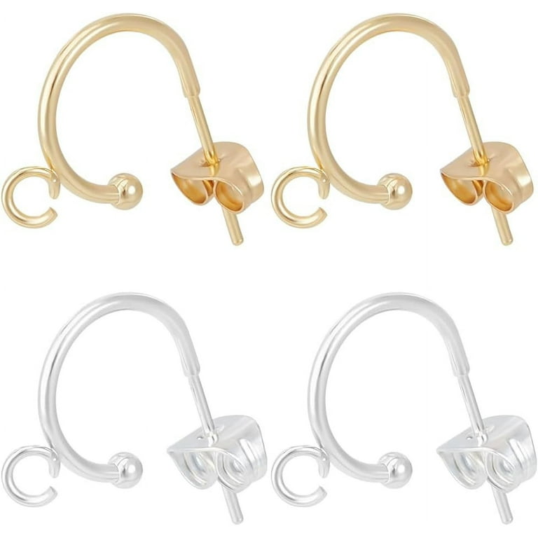20Pcs Half Hoop Stud Earring Findings 24K Gold Plated Stainless