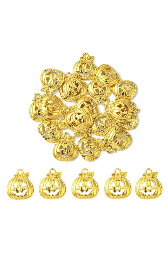 20Pcs Pumpkin Jack-O'-Lantern Alloy Pendants Lead Free & Cadmium Free Golden 18x16x3mm Hole: 1.8mm