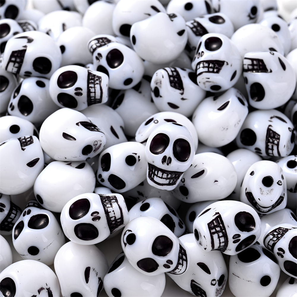 20Pcs Halloween Skull Acrylic Beads Mixed Color Loose Spacer Beads For