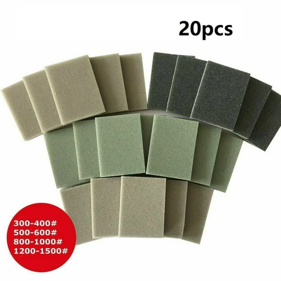 20Pcs Hand Sanding Block Sponge Set 300-400 Grit, Ultra Fine Sanding Sponges Pads, Soft Foam Sanding Sponge Wet Dry Sandpaper for Model Plastic Toy Metal Wood Furniture Polishing,5Pcs/size
