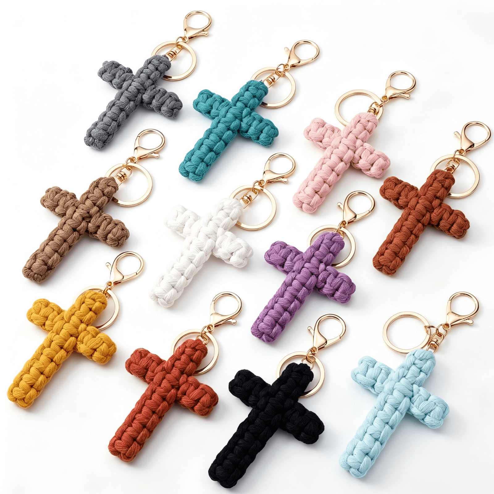 20Pcs Handwoven Macrame Cross Keychains, 10 Color Faith-Inspired Christian Key Rings with Zinc Alloy Chain & Ring Buckle, Ideal for Daily Use Bag Pendant Car Key Decor Church Events & Group Sharing