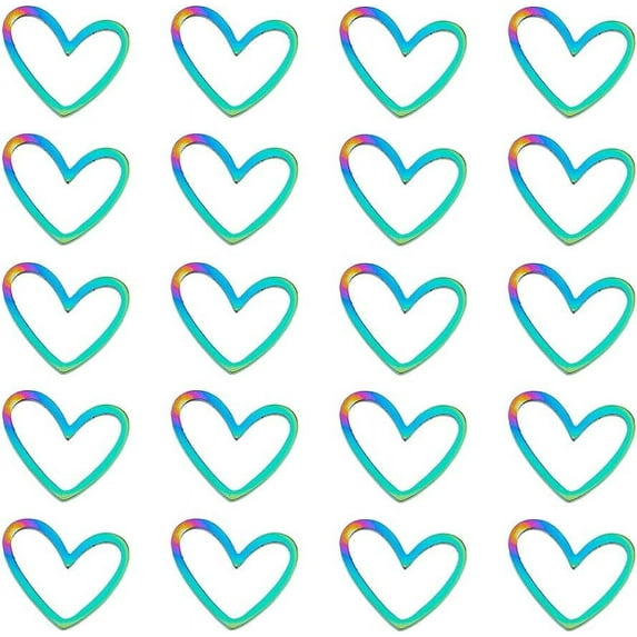 20Pcs Heart Link Charms Asymmetrical Heart Pendants Hollow Heart Connector Rainbow Color Linking Ring Stainless Steel Laser Cut Charms Open Bezel Pendant for Jewelry Making
