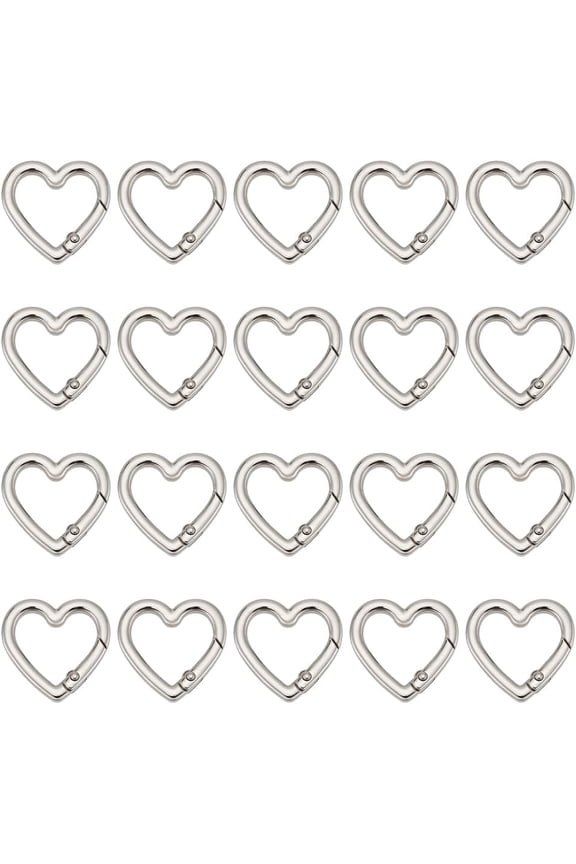 20Pcs Heart Spring Gate Rings Alloy Keychain Clips Snap Hooks Carabiners Buckle Clasps Key Ring for Camping Traveling Backpack Jewelry Making Accessories DIY Crafts Platinum Colorful