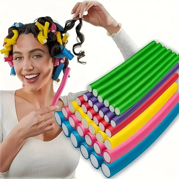 20Pcs Heatless Hair Flexi Rods Set DIY Foam Curling Rollers for Soft Waves/Spiral Curls | Suitable for Short & Long Hair (Red, Blue, Yellow, Purple, Green)