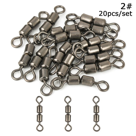 20Pcs High Quality Solid Ring Stainless Steel Heavy Duty Ball Bearing Barrel Double Rolling Fishing Swivel Connector 2#