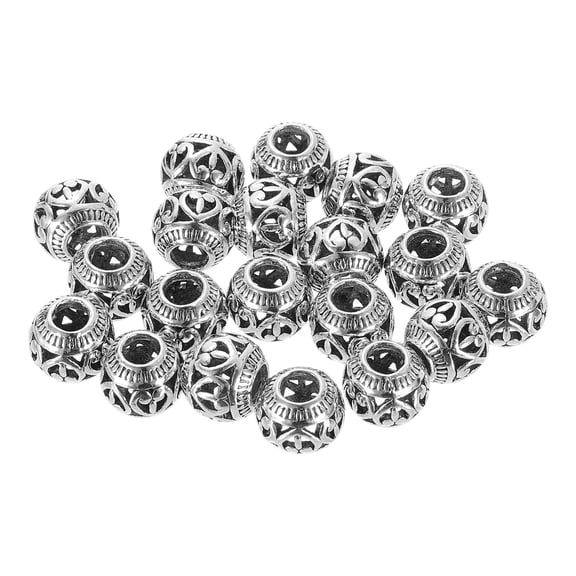 20Pcs Hollow Spacer Beads, 10mm Alloy Heart Shape Hollow Metal Beads, Vintage Round Ball Loose Beads for DIY Crafts, Silver