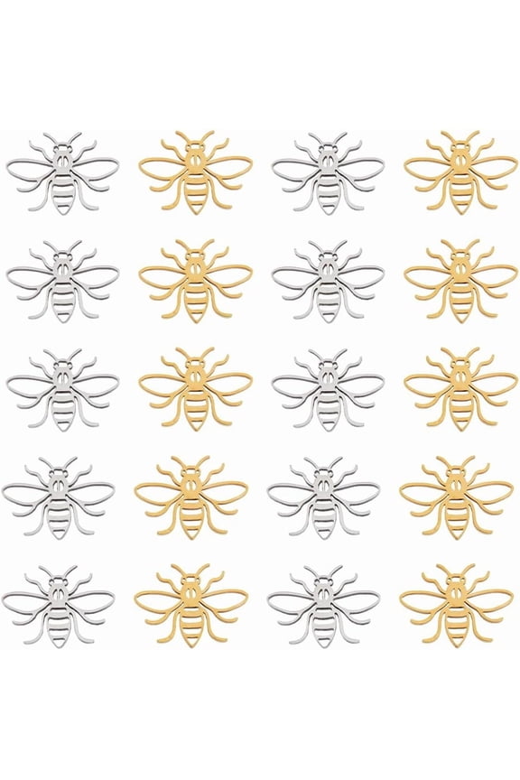 20Pcs Honey Bee Charms 2 Colors Hollow Animal Pendants Tiny Golden Insect Charms Laser Cut Stainless Steel Pendants