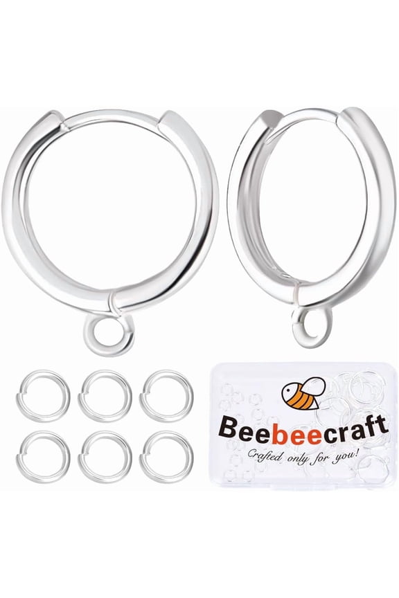 20Pcs Hoop Huggie Earring Hooks 925 Sterling Silver Plated Brass French Round Leverback Earring Findings with Open Jump Rings for Jewelry Making DIY Crafts