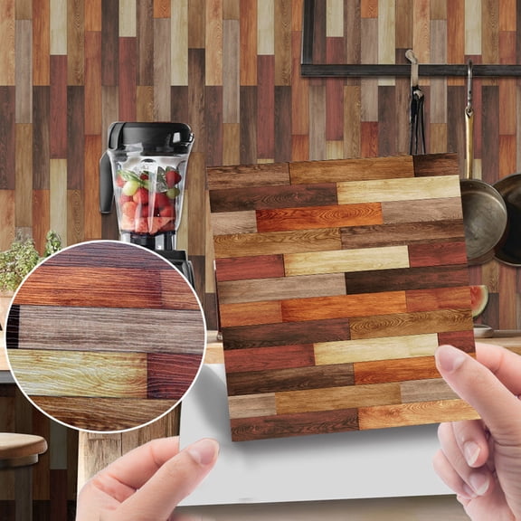 20Pcs Imitation Wood Grain Tile Stickers Retro Brick Pattern Self Adhesive Wall And Floor Decor For Kitchen Bathroom Living Room