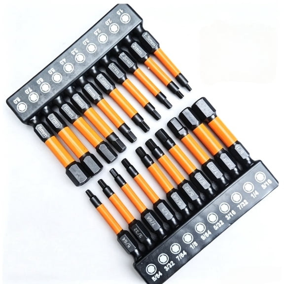 20Pcs Impact Hex Head Allen Wrench Drill Bit Set, Metric & SAE S2 Steel Hex Bits, 1/4 Inch Hex Shank Magnetic CNC Machined Tips, 2 Inch Long
