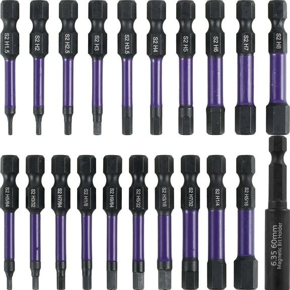 20Pcs Impact Hex Head Allen Wrench Drill Bit Set SAE and Metric S2 Alloy Steel Hex Bit Kit Magnetic 1/4inch Quick Release Hex Shank Screw Driver Drill Bit for Home Repair