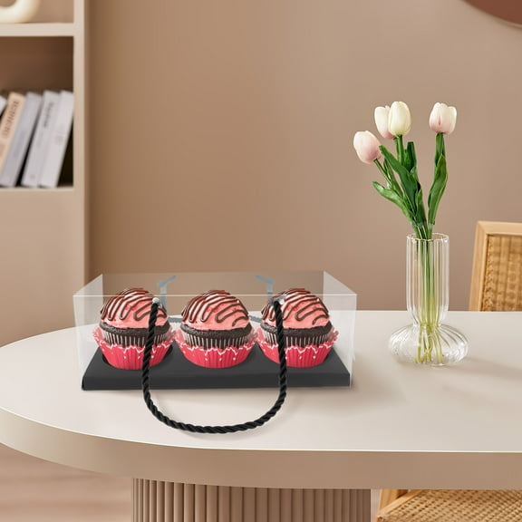 20Pcs Individual 3 Hole Cupcake Baking Boxes With Handle Easy to Assemble Transparent Muffin Containers for Party Wedding Cake Shop