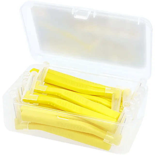 20Pcs Interdental Brushes L-Shape Orthodontic Dental Teeth Brush Tooth Gap Cleaners Teeth Whitening Toothpick Oral Hygiene Care (0.7mm Yellow)