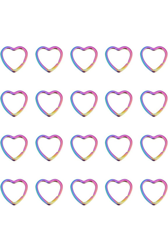 1 Box 20Pcs Heart Shape Keyring Color Split Key Rings Bulk Metal Iron Rainbow Colorful Plated Hearts Keys Connector Jump Ring for Home Car Keychain Making Jewelry DIY Leather Craft Supplies