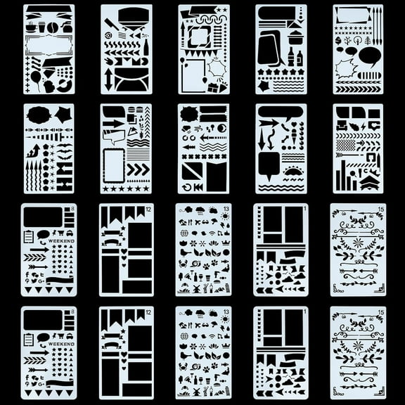 20Pcs Journal Template Die Set 20 Patterns Stencils Hollow Out Drawing Template Time Saving Planner Accessories for DIY