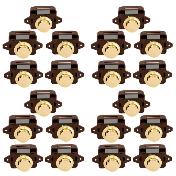 20Pcs Keyless Push Button Catch Door Knob Lock for RV Caravan Cabinet Boat Motor Home Cupboard, Brown Gold