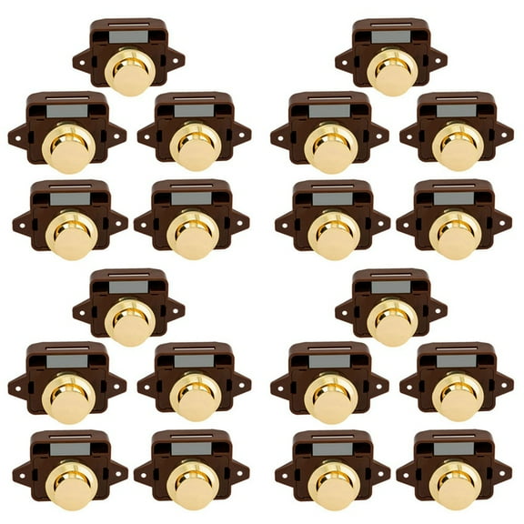 20Pcs Keyless Push Button Catch Door Knob Lock for RV Caravan Cabinet Boat Motor Home Cupboard, Brown Gold